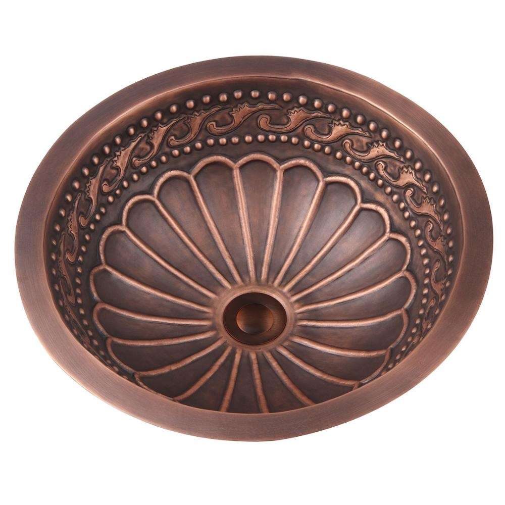 Round Copper Undermount Sink - Scallop Design, Brushed Texture 1104