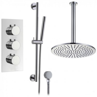 Temperature and Pressure Balanced Ceiling Mounted Rain Shower Set with Hand Shower and Head Shower