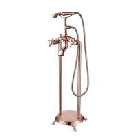 Triple Handle Rose gold Floor Mounted Freestanding Clawfood Tub Faucet with Handheld Shower Head